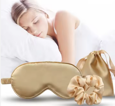 3-in-1 Satin Eye Mask Set with a Hair Scrunchie and Drawstring Bag